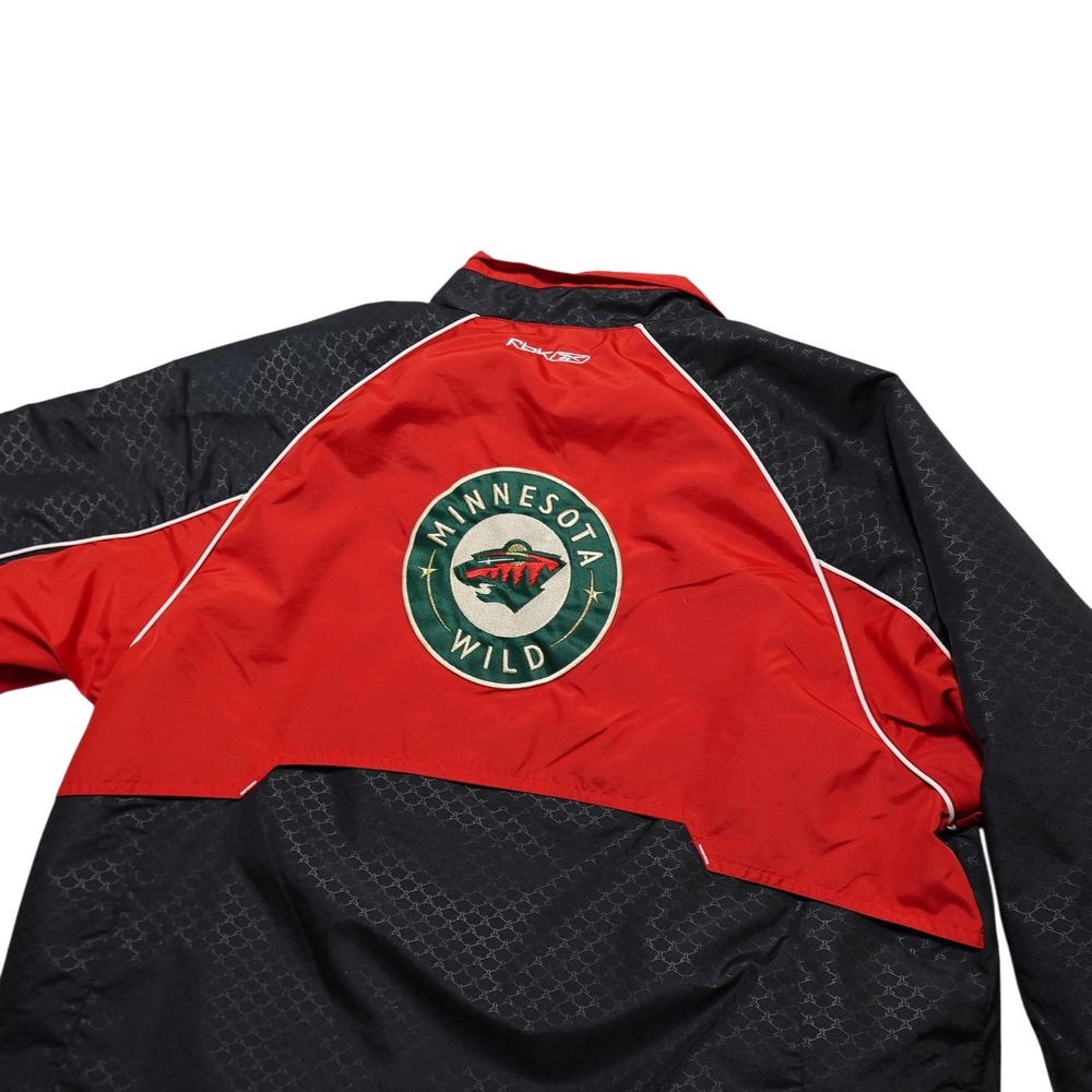 Minnesota Wild Jacket Mens Large Black Red NHL Hockey Reebok 1/4 Zip Pullover